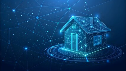 Smart Home Technology Concept with Futuristic Digital House and Network