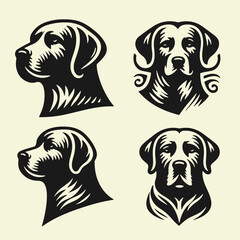 Black and white flat vector logo of a Labrador Retriever dog head. Minimalist silhouette design, perfect for pet brands, t-shirts, and veterinary-related content.
