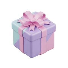 Obraz premium A beautifully wrapped gift box with a delicate pink bow, perfect for special occasions. The box features pastel color palettes with a sense of joy and anticipation.