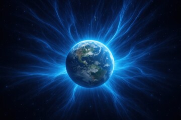 Magnificent Earth surrounded by cosmic energy waves and celestial light