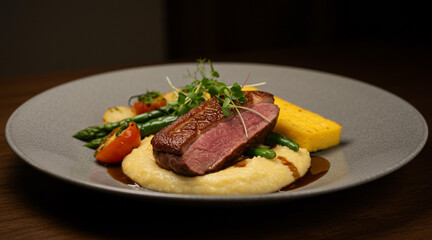 grilled steak with vegetables