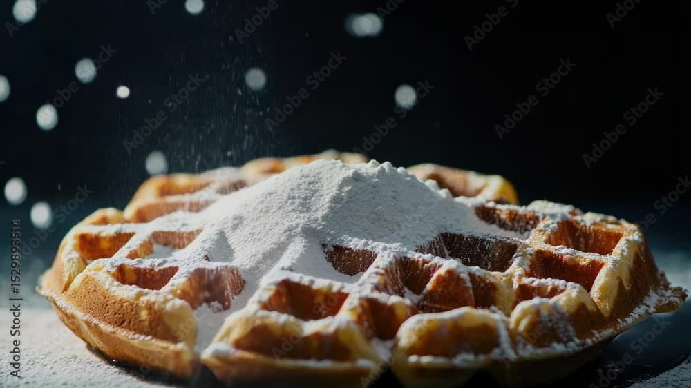 Poster a delicious-looking waffle topped with a generous helping of powdered sugar, perfect for breakfast o