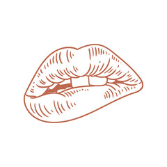 Hand-drawn illustration of lips in linear style, mouth drawing with big, original lips for posters, products, or graphic design.