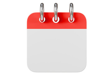 3d Empty Red Calendar with clock icon on isolated white background. Reminder notification or Time management concept. Website Ui design icon. Minimal 3d cartoon red calendar time zone icon. 3d render.