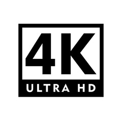 Illustration of a black and white 4k ultra hd logo inside a rectangular border on a white background