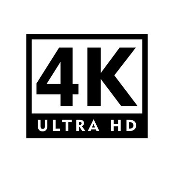 Illustration of a black and white 4k ultra hd logo inside a rectangular border on a white background