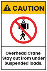 Caution Overhead Crane Sign - Stay Out From Under Suspended Loads Warning