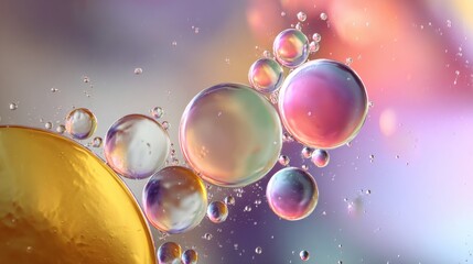 Abstract image of colorful oil and water droplets.