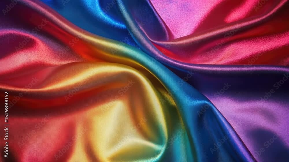 Poster close-up of a rainbow-colored fabric with vibrant colors and textured weave
