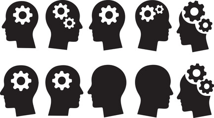 Head Gears Icon – Editable Vector, Flat Style Thinking Process Symbol