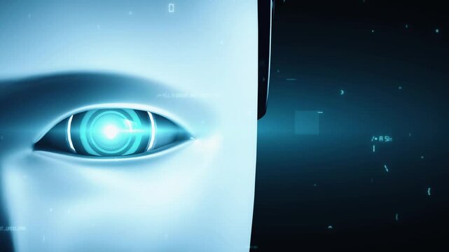 Futuristic robot artificial intelligence huminoid AI programming coding technology development and machine learning concept. Robotic bionic science research for future of human life. 3D rendering.