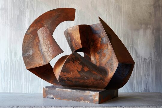 A Vorticist sculpture crafted from steel and other industrial materials, embodying the ethos of the Machine Age. Angular forms and sharp edges define the sculpture's minimalist design