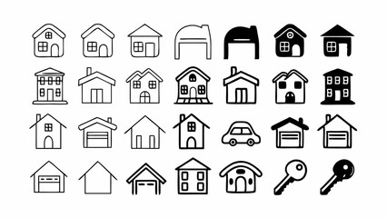 Conceptual Set of Symbols for Housing Market Trends, Real Estate Development, and Smart Home Integration