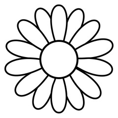 Daisy flower line drawing round center symmetrical petals clean minimalist outline cheerful botanical