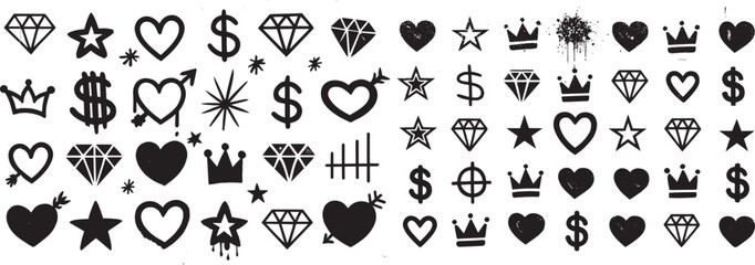 "Urban Symbols: Spray Paint Graffiti Icons in Stencil Style"

