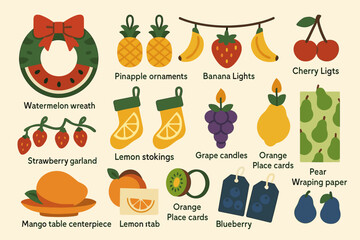 Festive holiday fruit decorations and ornaments collection