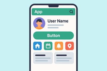 Mobile interface design with user profile and app icons on smartphone screen