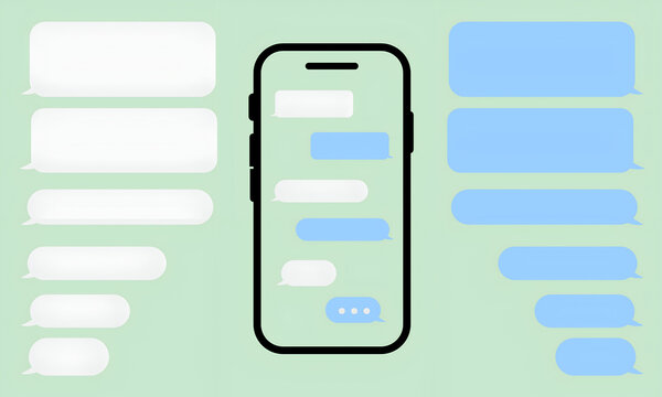 Smart Phone with messenger chat screen. Sms template bubbles for compose dialogues. Modern vector illustration flat style
