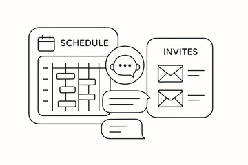 Simplified icon set depicting scheduling, messaging, and invitations