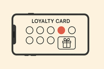 Digital loyalty card with stamps and gift icon on smartphone interface