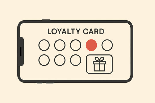 Digital loyalty card with stamps and gift icon on smartphone interface