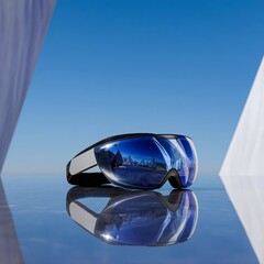 Cutting-Edge Reflective Safety Glasses on a Modern Architectural Background Outdoors