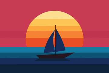 Sailboat at sunset minimalist ocean scene