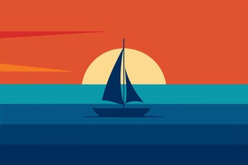 Obraz premium Sailboat at sunset minimalist ocean scene