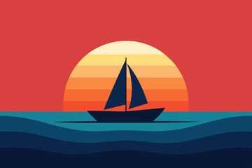 Fototapeta premium Sailboat at sunset ocean scene graphic