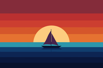Sailboat at sunset minimalist ocean scene