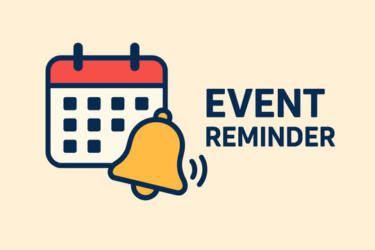 Event reminder icon featuring calendar and notification bell on beige background