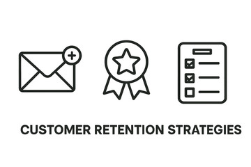 Customer retention strategies: email, rewards, surveys icons on green background