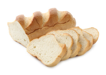 Cut loaf of bread isolated on white