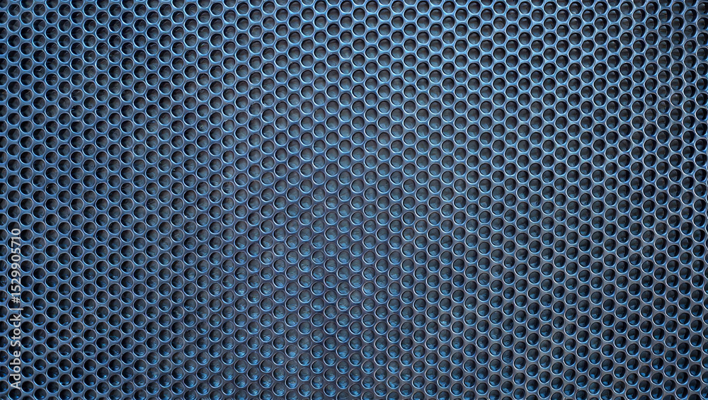 Poster a textured metal surface features a series of circular perforations arranged in a grid pattern. soft