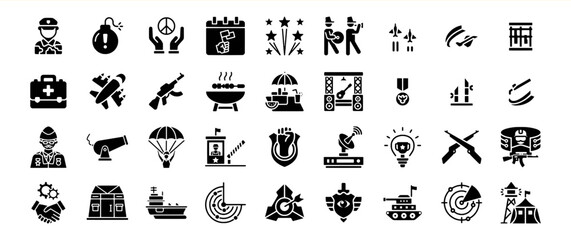 Military and Celebration Icon Set: A Collection of Vector Icons Related to Military, Peace, and Festive Celebrations