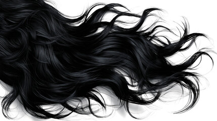 Black hair on a white background, flowing in the wind