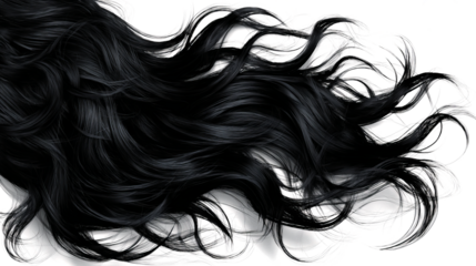 Black hair on a white background, flowing in the wind