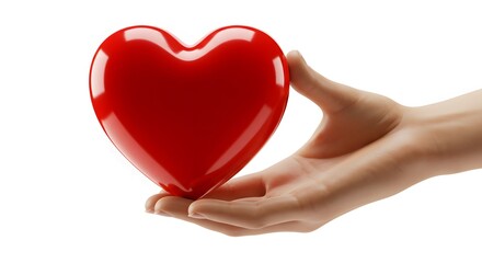 Obraz premium Hand Presenting a Red Heart Symbol of Love Isolated on White Background for Valentine's Day or Health Awareness