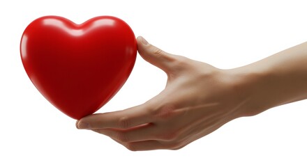 Fototapeta premium Red Heart Held by Hand Isolated on White Background Symbolizing Love Care and Health Donation and Support