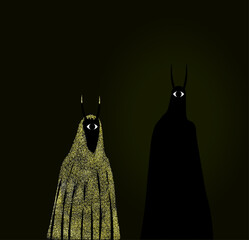 one-eyed male and female with horns