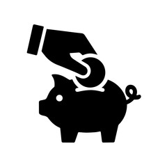 Icon Representation of Hand Inserting a Coin into a Piggy Bank for Savings Management