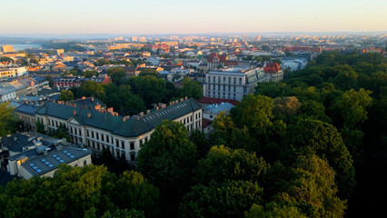 Obraz premium Drone view of European city tourism old town Krakow Poland