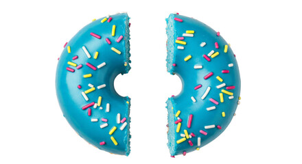 blue donut broken in half isolated