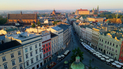Drone view of European city tourism old town Krakow Poland
