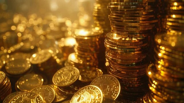 A pile of gold coins stacked on top of each other, great for financial or treasure-related concepts