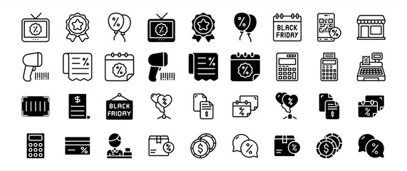 Black Friday Sale Icons: A Comprehensive Set of Glyph Style Vector Icons