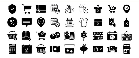 Black Friday Sale Icons: Shopping Cart, Discount, Gift, and More