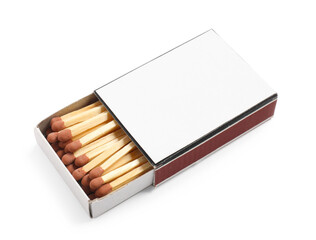 Matches in box isolated on white. Mockup for design