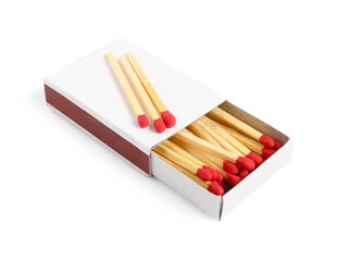 Matches with red heads in box isolated on white