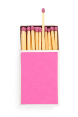 Matches in box isolated on white, top view. Mockup for design